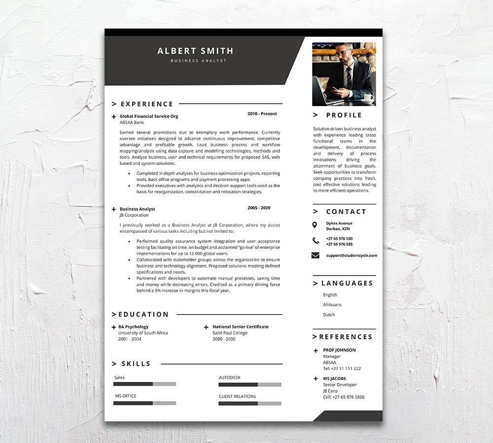 Business Analyst - Resume Design CV Template - Student Cycle